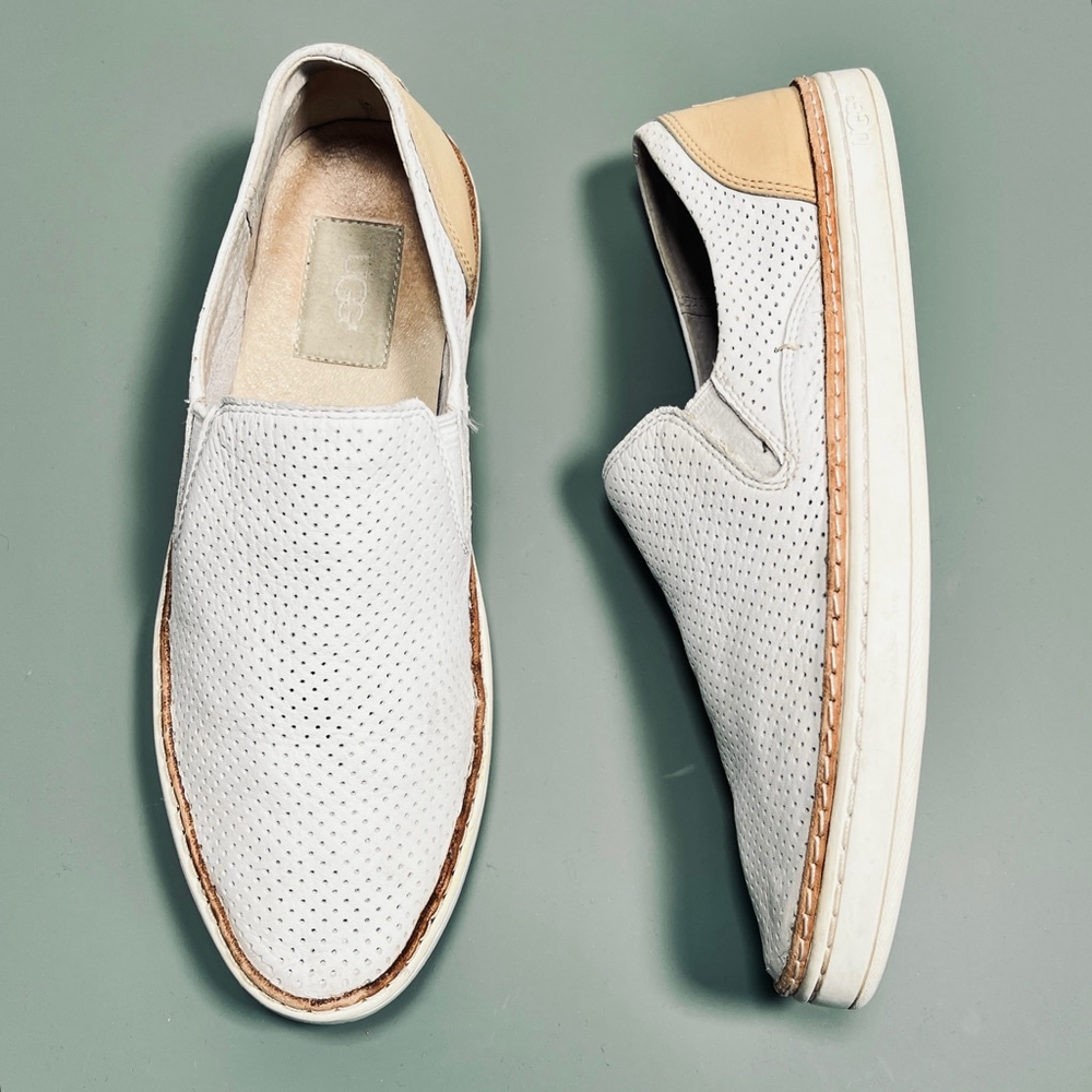 UGG White and Tan Perforated Loafers